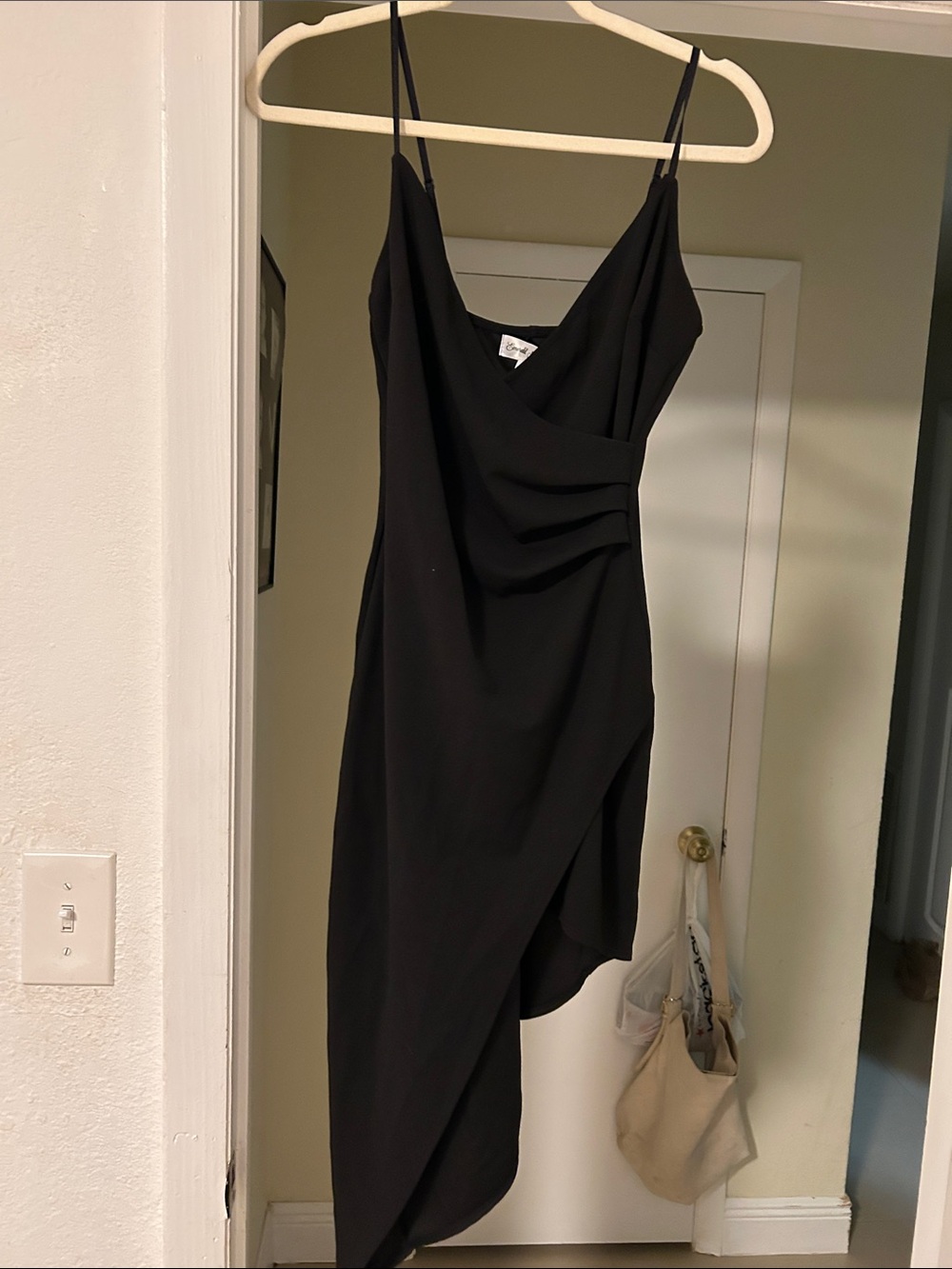 Emerald Sundae Black Asymmetrical Slip Dress